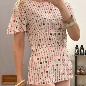 Prada Pink Printed Flutter Sleeve Top